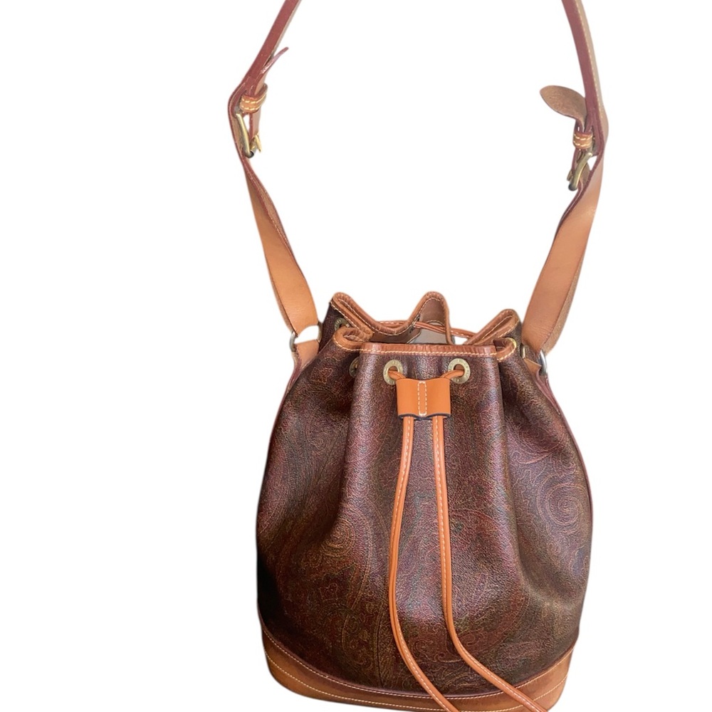 ETRO MILANO VINTAGE RED PAISLEY DRAWSTRING BUCKET BAG - Picture 4 of 7